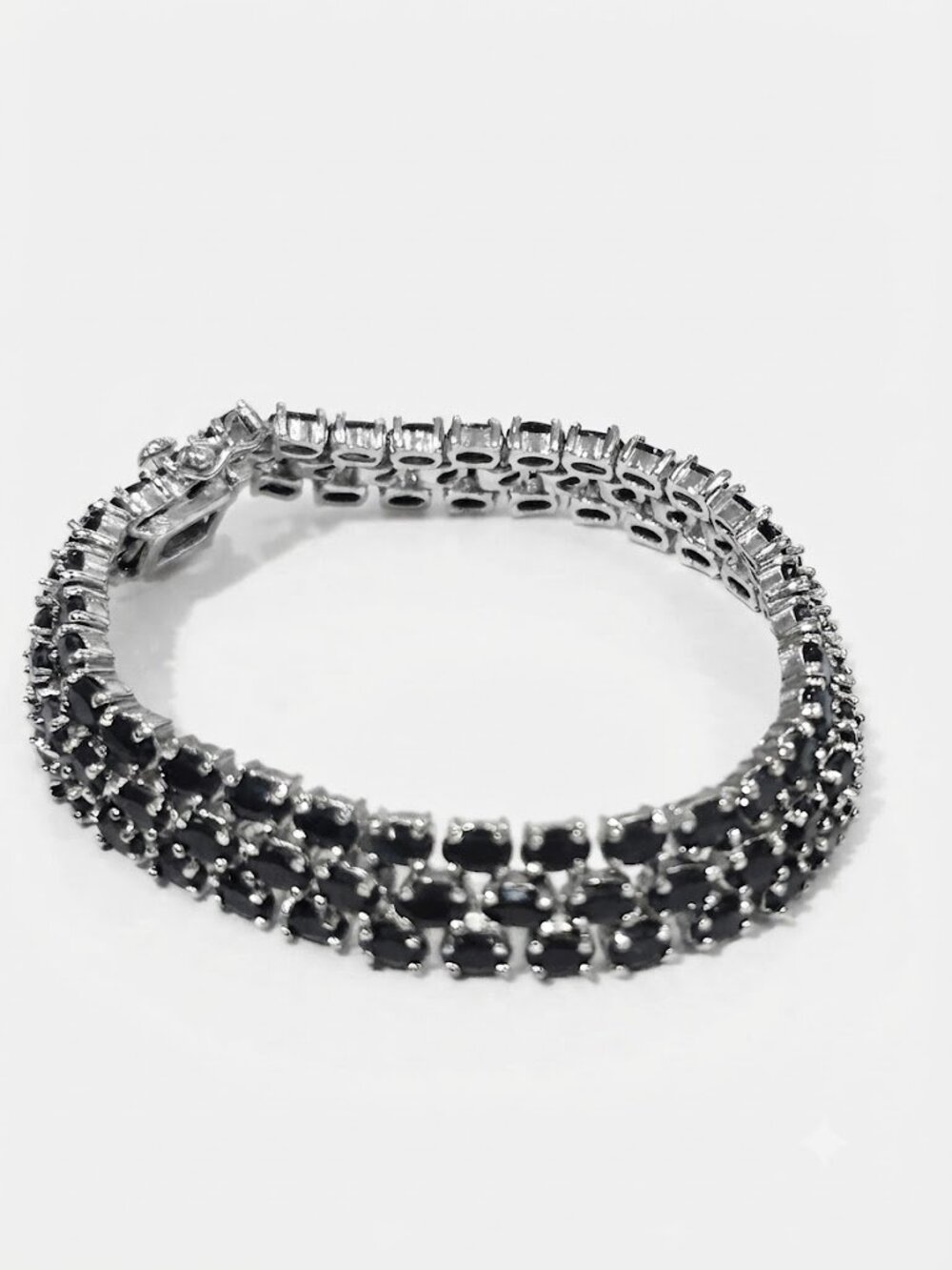 Dee Berkley DBJ Sterling Silver 3-Row Genuine Black Sapphire Bracelet